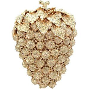 DEBIMY Hollow Women Golden Carved Grape Rhinestone Luxury Crystal Handbags